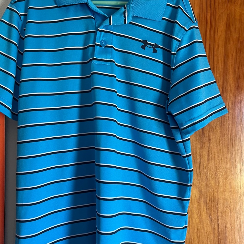 Under Armour Men's Aqua and Black Striped Polo